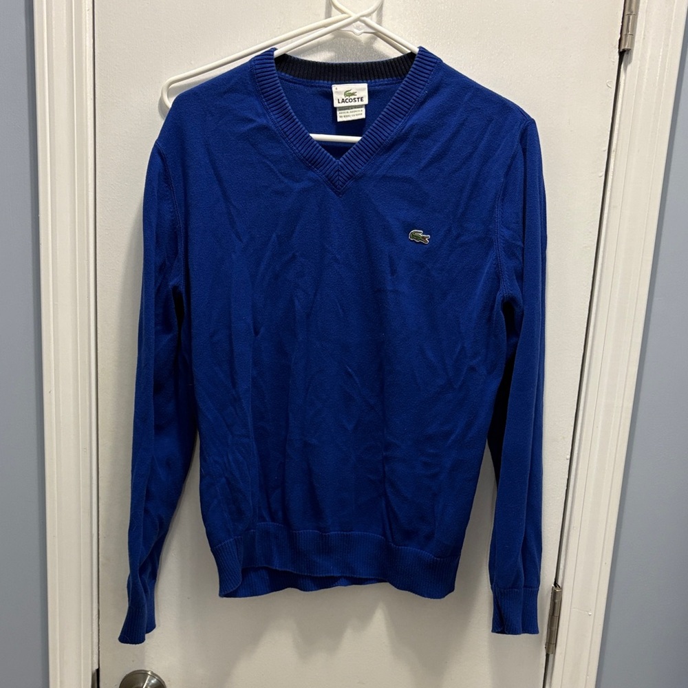 Lacoste Men's Royal Blue V-Neck Sweater size medium (4)